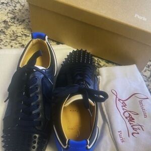 Christian Louboutin Black and Blue Men’s Spike-Detail Sneakers